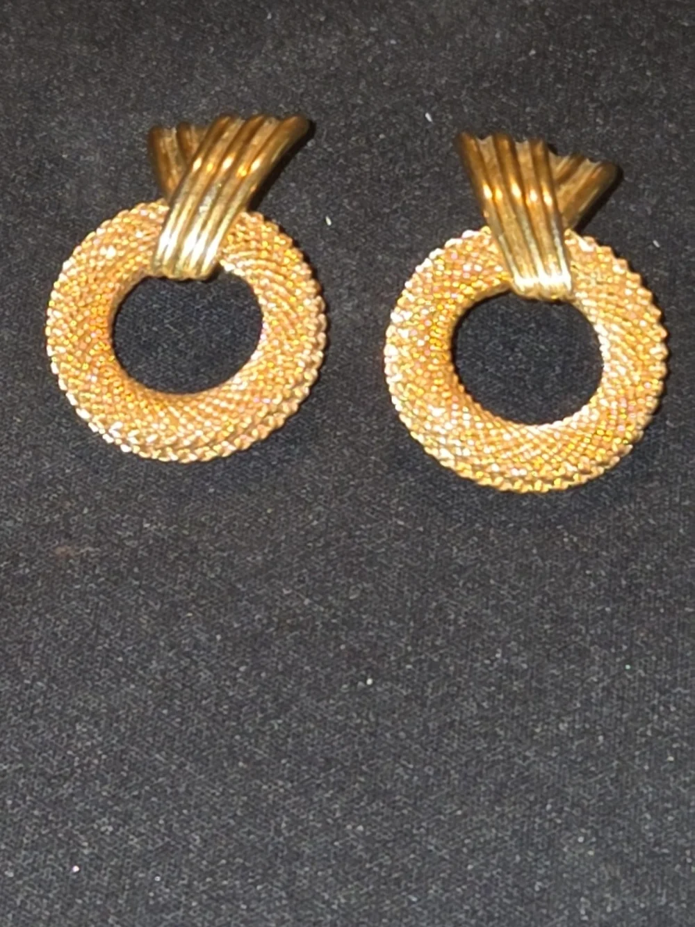 Monet Gold Tone Textured Door Knocker Pierced Earrings 1” x 1.5” Vintage
